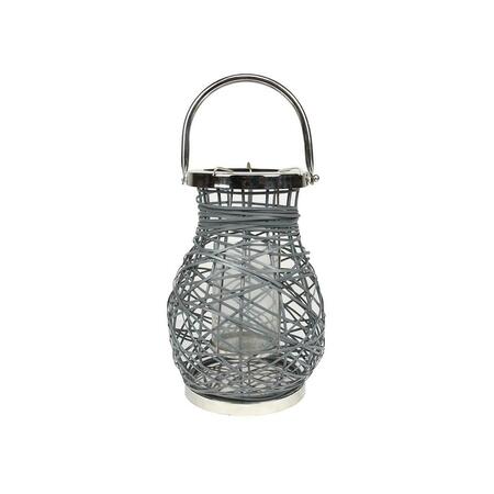 NORTHLIGHT SEASONAL Modern Gray Decorative Woven Iron Pillar Candle Lantern with Glass Hurricane 31580079